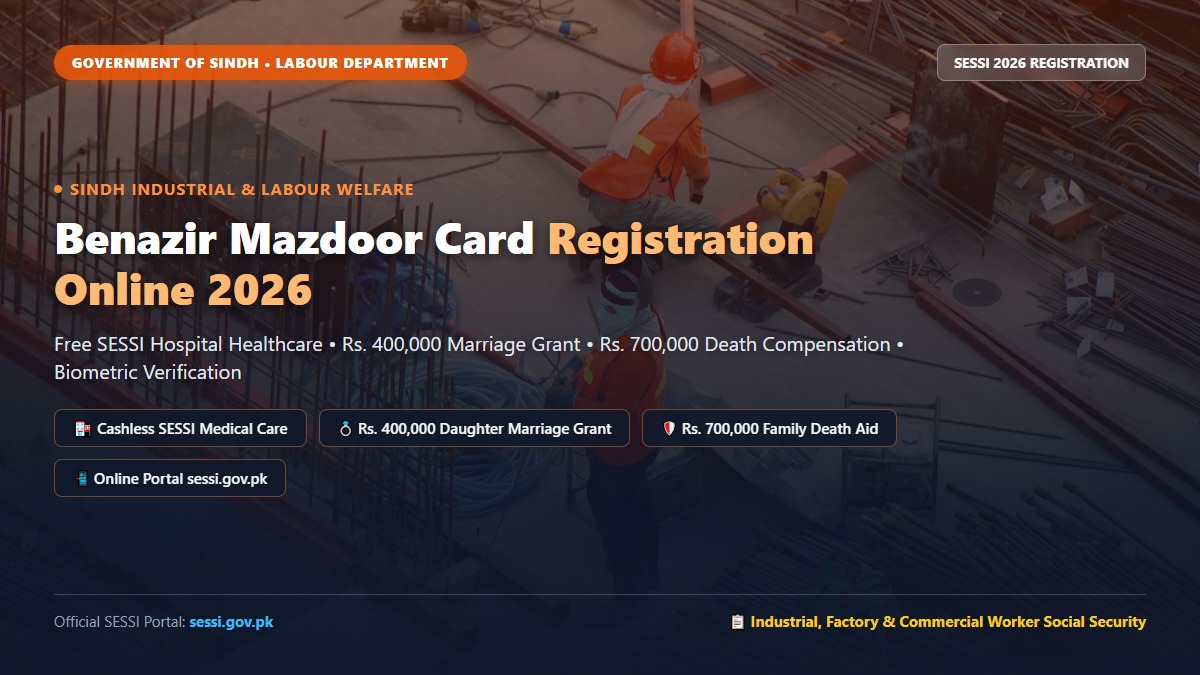 Worker scanning Benazir Mazdoor Card smart identity card at SESSI hospital registration desk