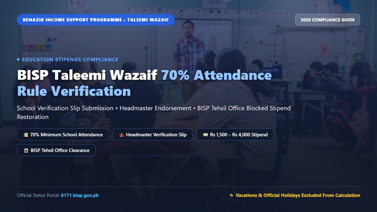 School student presenting BISP Taleemi Wazaif attendance verification slip to school headmaster